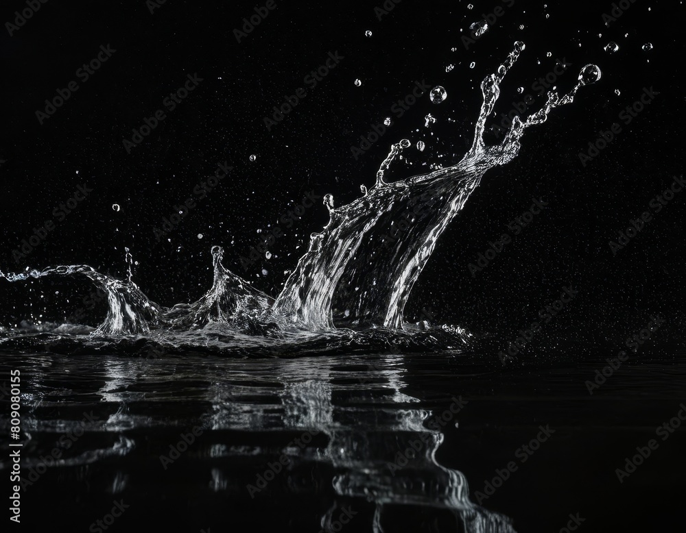 Euphoric Water Splash: The Art of Capturing Liquid in Motion, Black Background, Generative AI