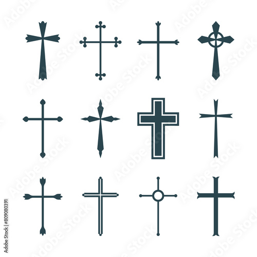 Set christian cross vector symbol flat and outline style photo