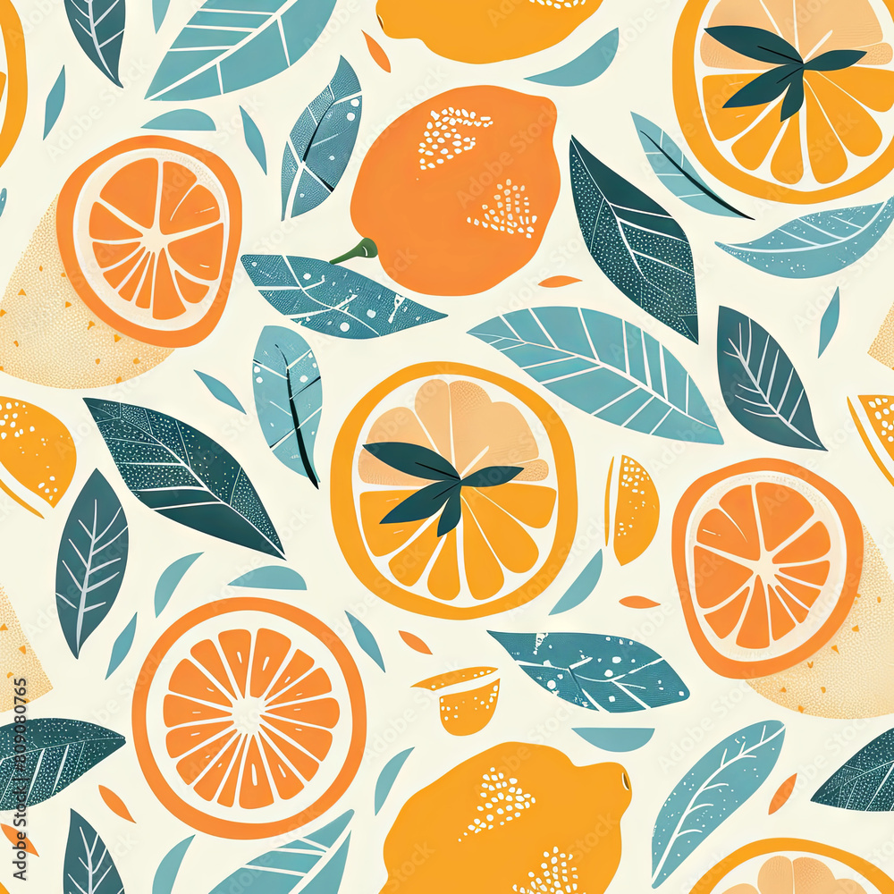 Oranges and Vibrant Green Leaves on a Clean White Canvas