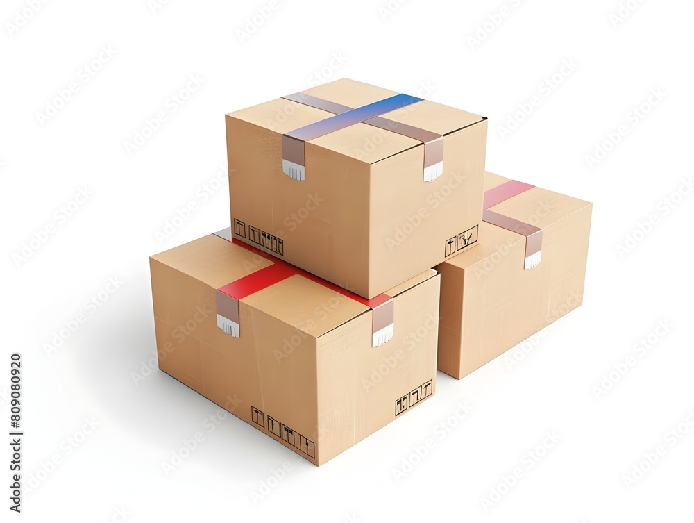 Stacked Cardboard Boxes on Plain White Background for Shipping and Logistics Services Stacked Cardboard Boxes on Plain White Background for Shipping and Logistics Services