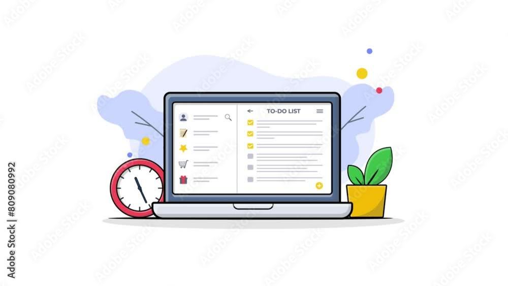 4k Todo List in Computer with Clock. Work Process Concept Animation Video