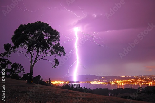 Lightning Bolt Striking Over Night City
