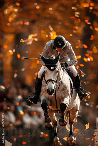 Autumn Equestrian Jumping Event with Colorful Foliage   © Davivd