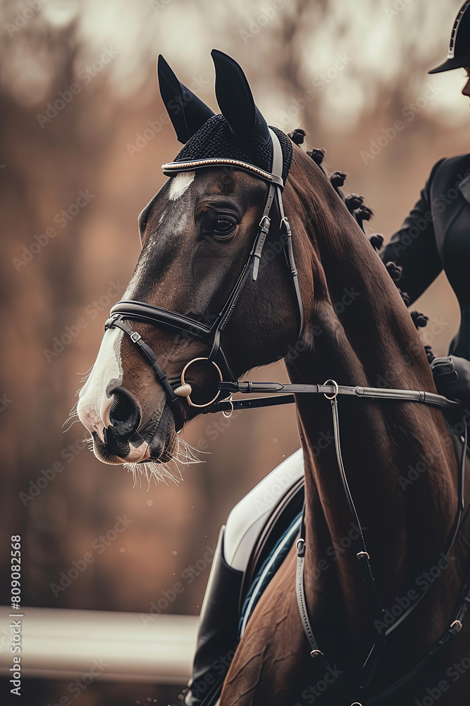 Obraz premium Elegant Dressage Performance Capturing Horse and Rider in Action