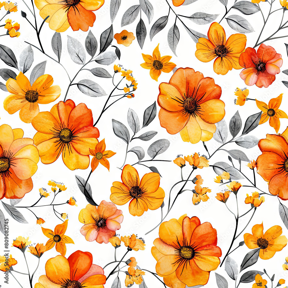 Cheerful Yellow and Orange Flowers on a White Background Cheerful Yellow and Orange Flowers on a White Background