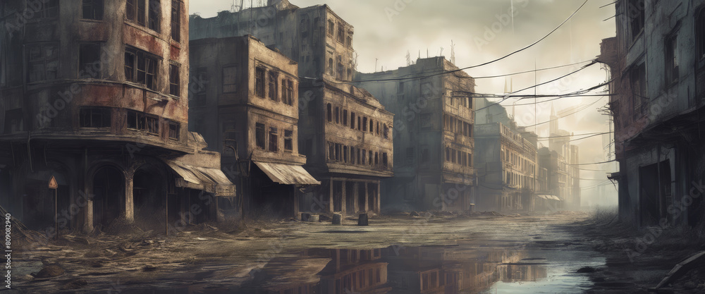 An abandoned gloomy city without people An abandoned gloomy city without people