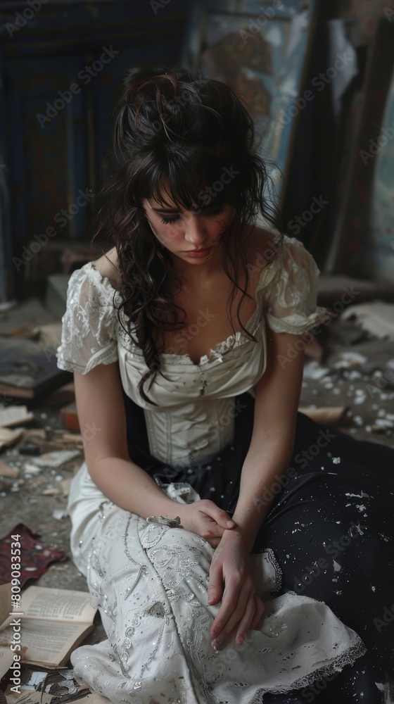 She is sad or contemplative She is sad or contemplative