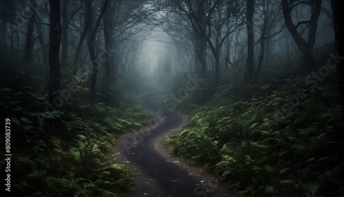 A winding path leading deep into a dark forest upscaled 4