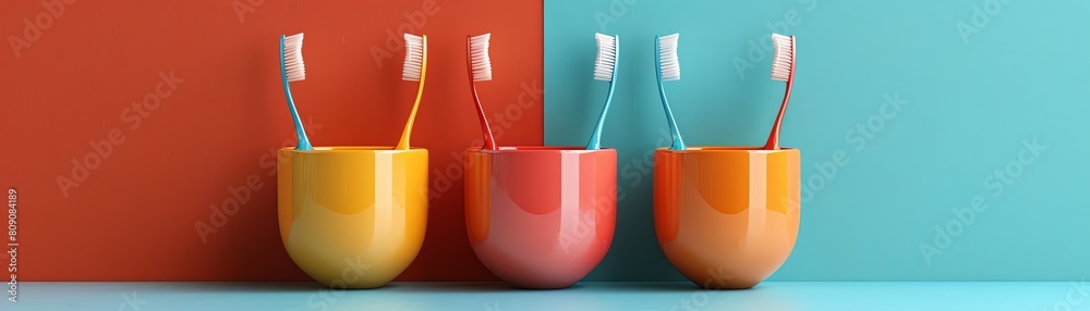 A variety of toothbrushes in colorful containers. A variety of toothbrushes in colorful containers.