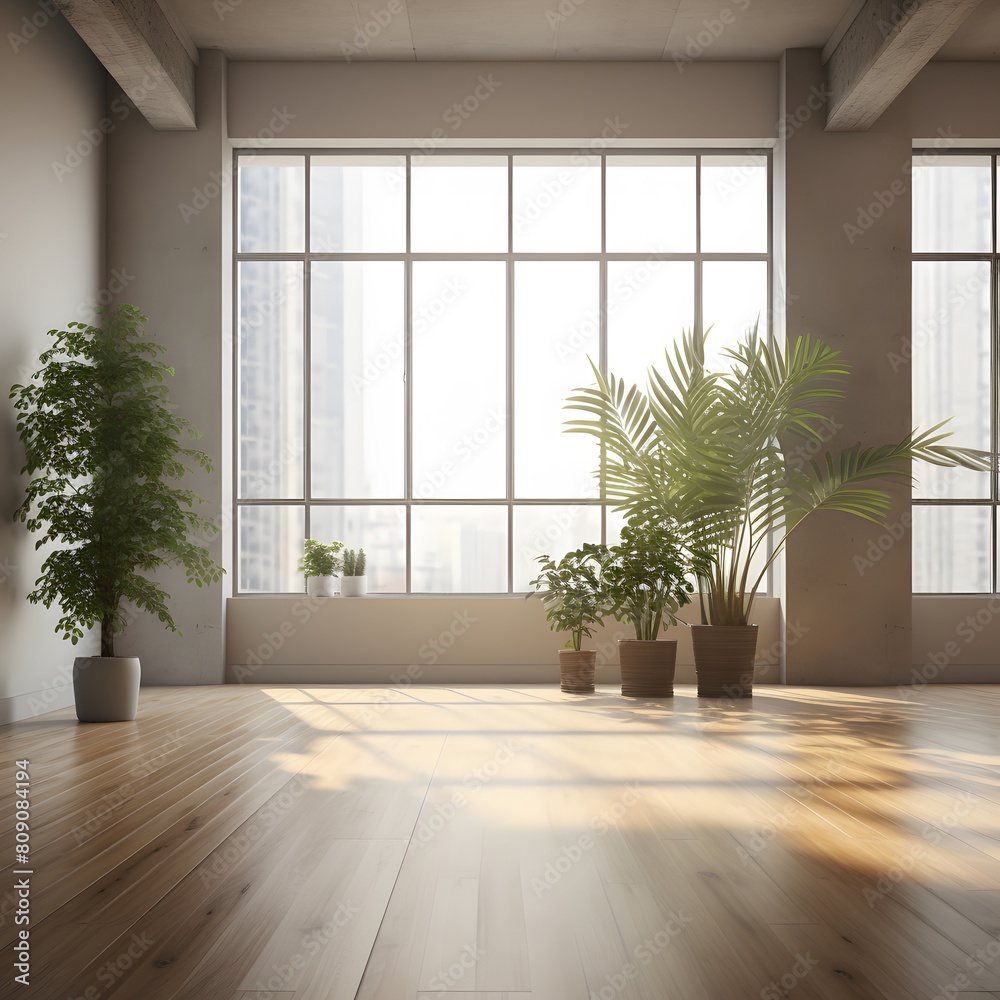 Empty room with plants in modern loft style. Generative AI. Empty room with plants in modern loft style. Generative AI.