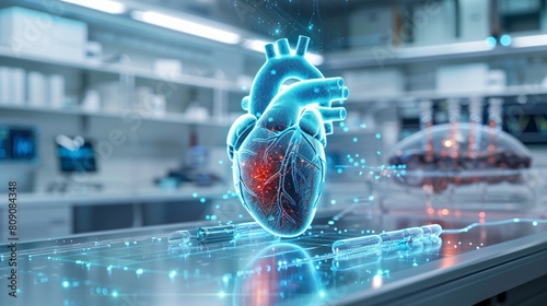 Visual Cardiology: 3D Insights into Heart Health, Hologram of A Heart Visualization for Healthcare Technology