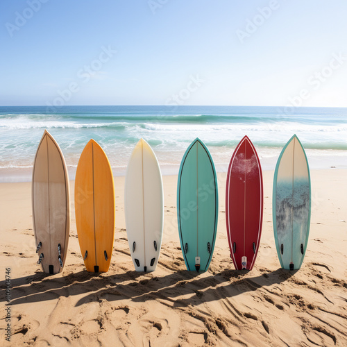 A photo of a surfboard on the beach.