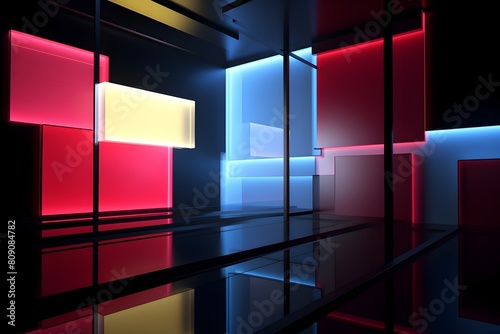 Glowing Particle Effects Illuminating De Stijl Inspired Abstract Art photo