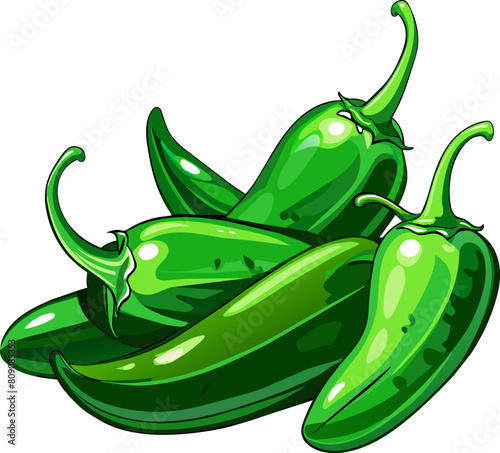 Pile of Green Jalapenos isolated on transparent background, vector.
