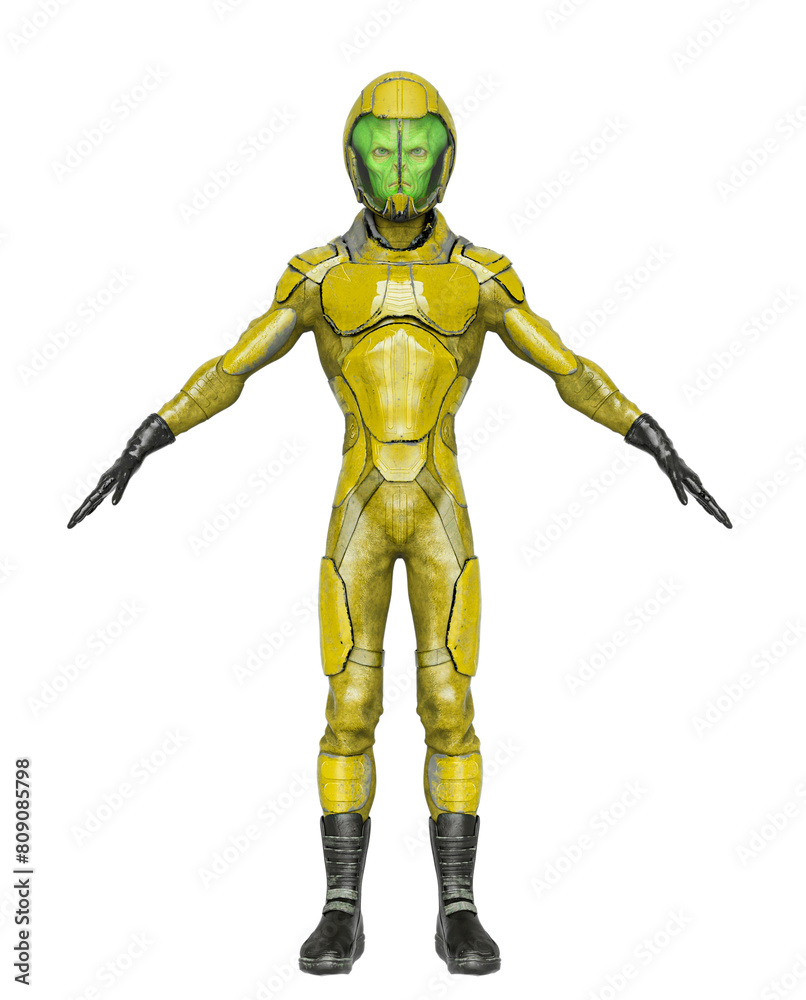 alien soldier is standing up in a pose