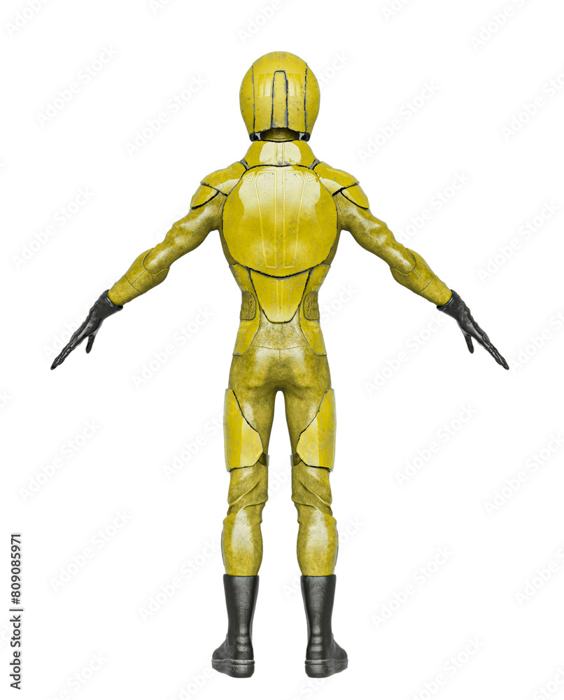 alien soldier is standing up in a pose on rear view alien soldier is standing up in a pose on rear view