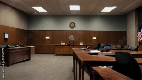 Wallpaper Mural Empty Courtroom with Judge's Bench and Jury Box Torontodigital.ca
