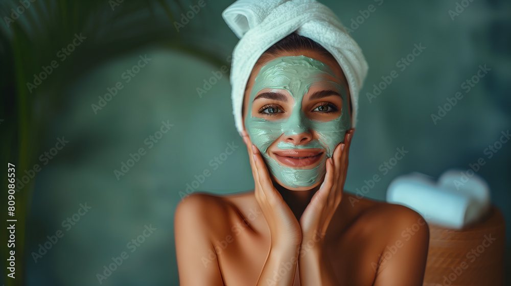 Spa woman applying facial mask