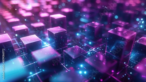 Purple glowing cubes background.
