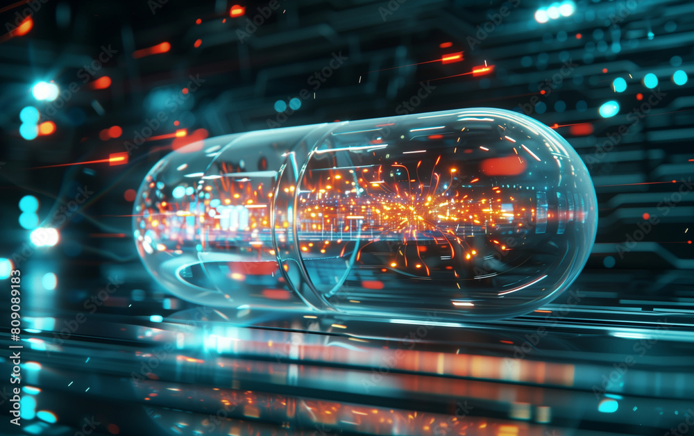 The future-proof capsule, with a transparent structure, contains unique predictions and conclusions generated by artificial intelligence, offering a look into the future.