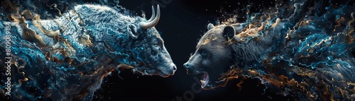 A composition showing the bull and bear in a fierce confrontation photo