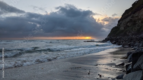 Southern California beach scenics with sunsets  surfers  tide pools and palms trees at Swamis Reef Surf Park Encinitas California.