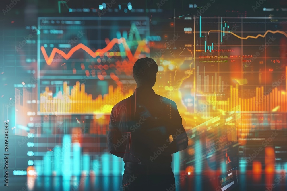 Financial seminar with a focus on inflation trends, presenter using charts to explain current economic conditions, 2d illustration Financial seminar with a focus on inflation trends, presenter using charts to explain current economic conditions, 2d illustration