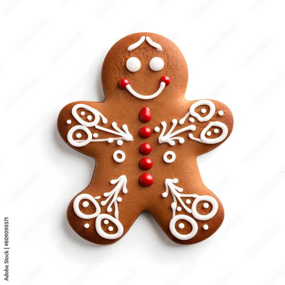 Gingerbread man cookie with glossy icing. Generative AI.