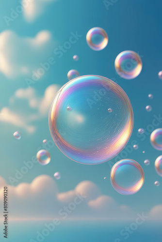 Iridescent holographic floating liquid blobs  soap bubbles or metaballs.