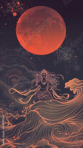 Colorful artwork in Hinduism god reminiscent of a Hindu god artwork.