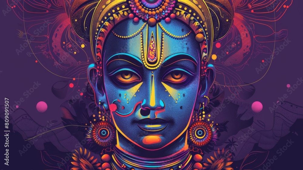 Colorful artwork in Hinduism god reminiscent of a Hindu god artwork.