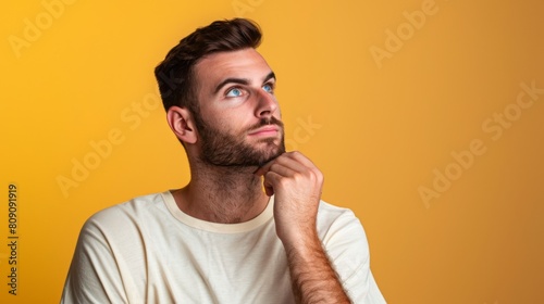 Thoughtful Man on Yellow Background photo