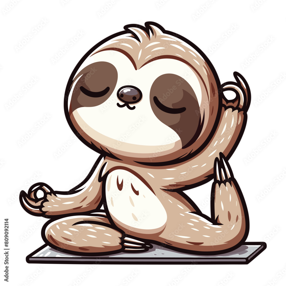 Obraz premium Cute slot sitting yoga cartoon vector icon
