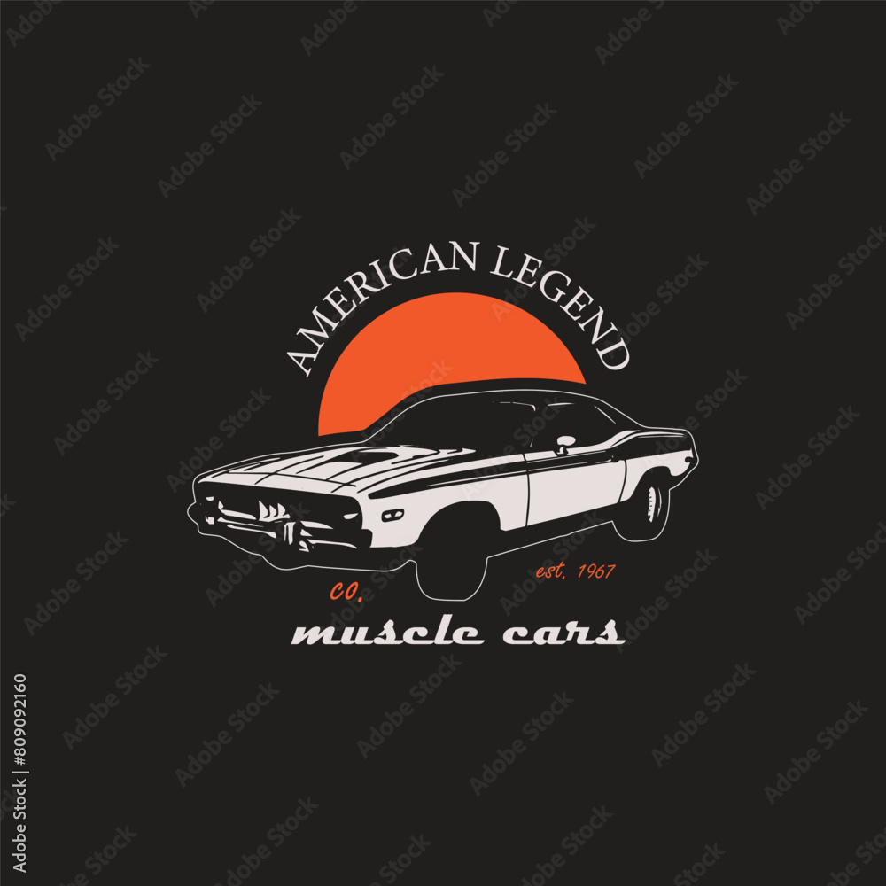 Fototapeta premium American Classic Muscle Legend Car Vector Graphic T-shirt Design.
