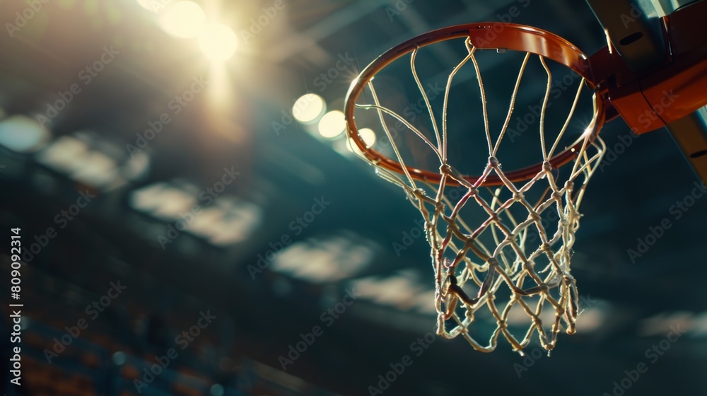 Close-up of basketball reaching in hoop at stadium Close-up of basketball reaching in hoop at stadium