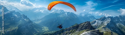 Paragliding over Majestic Swiss Alps with Eagles Soaring Overhead in Scenic Alpine Landscape photo