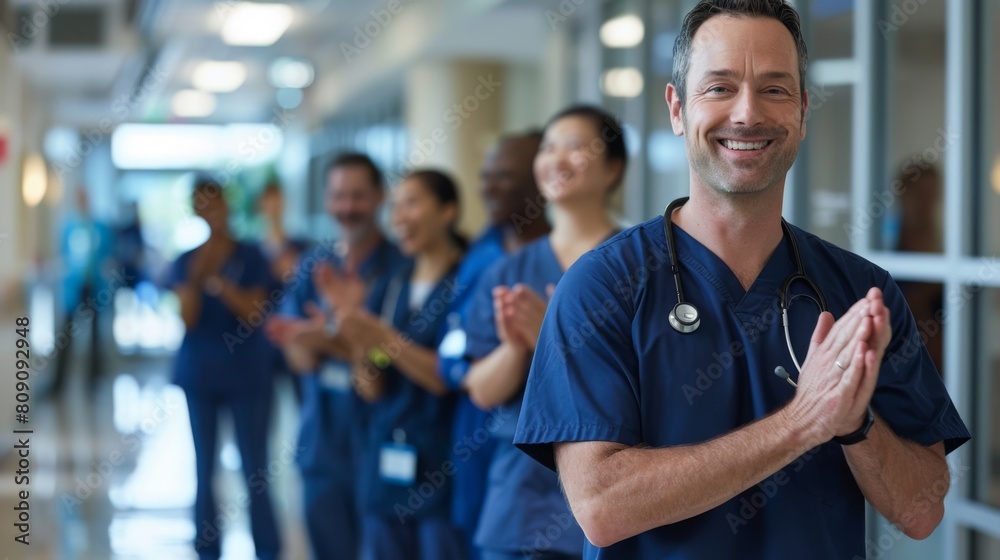 Smiling Doctor with Supportive Team