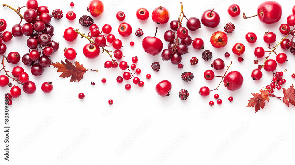High angle view of berries over white background 