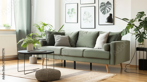 Sala de estar com um sofá verde pastel - wallpaper  photo