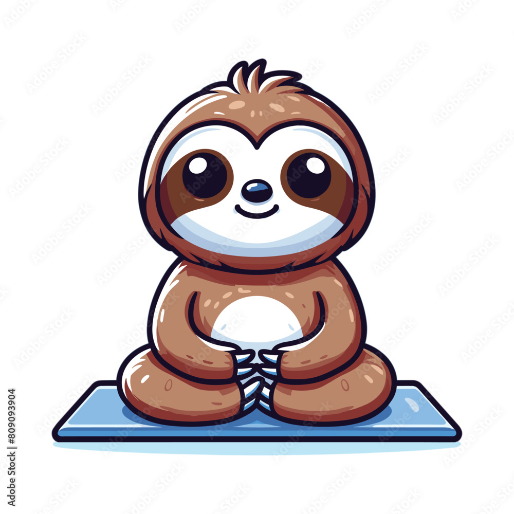 Fototapeta premium Cute slot sitting yoga cartoon vector icon
