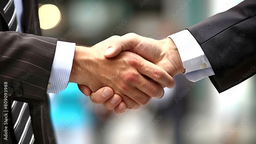 Two businessmen shaking hands to celebrate a successful business partnership deal. Concept Business Partnership, Successful Deal, Handshake, Corporate Collaboration