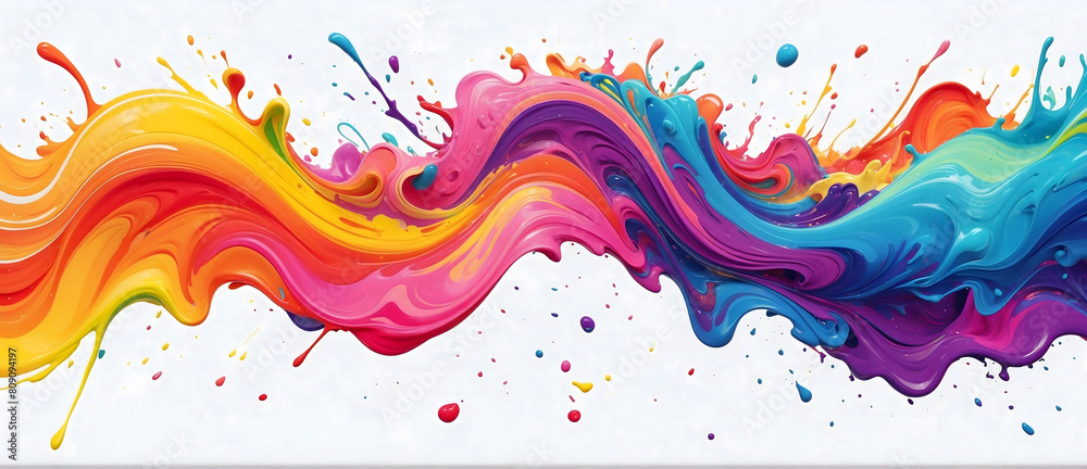 Fototapeta premium Color brush paint ribbon stroke swirl abstract splash background wave. Brush brushstroke color ribbon paint stroke flow shape wavy design paintbrush pen fluid rainbow element texture acrylic 3D line.