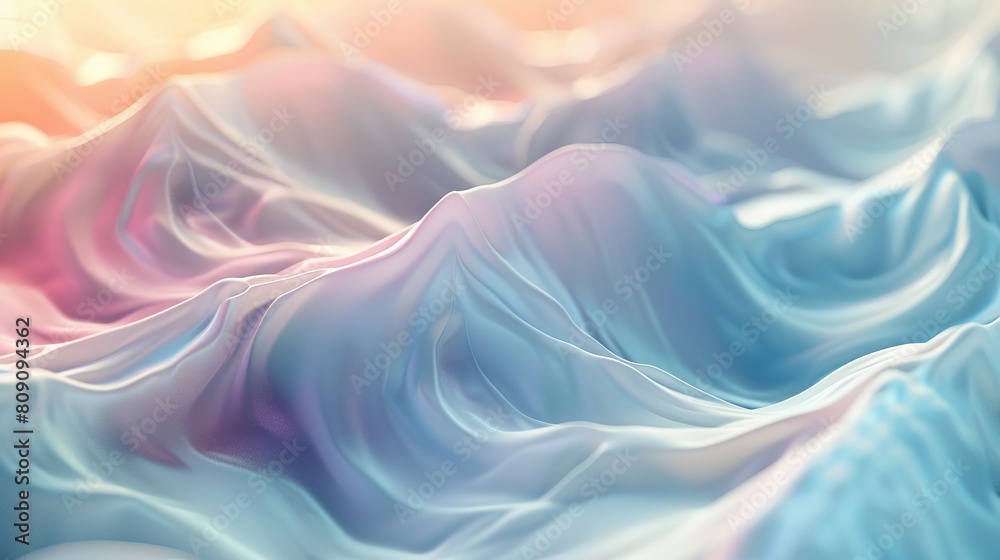 Abstract background featuring silky smooth waves in pastel shades of blue and pink, evoking a sense of gentle motion and softness.