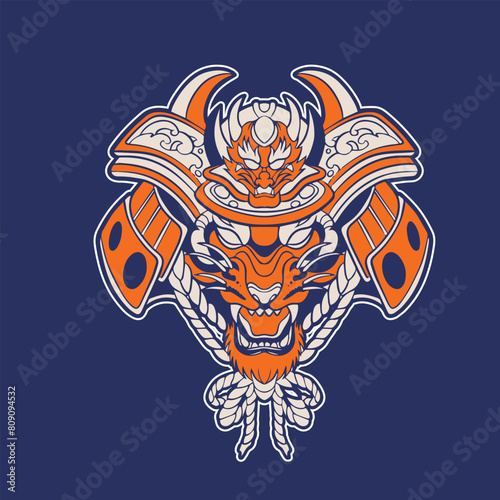 Samurai Tiger Head Vector Illustration