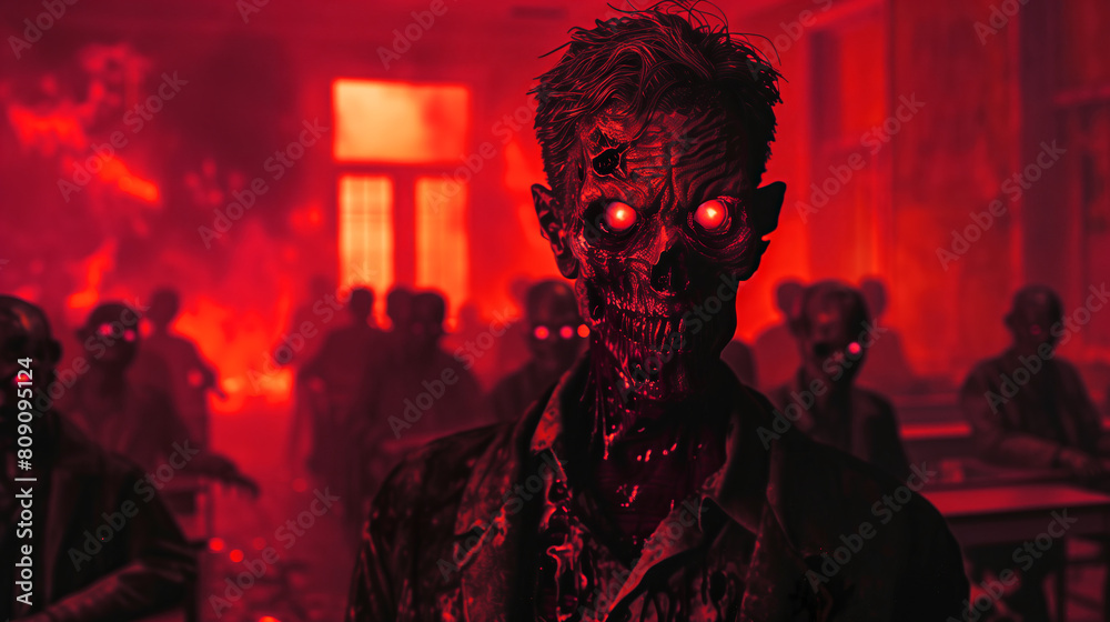 A zombie teacher leading a class of undead students, Halloween wallpaper A zombie teacher leading a class of undead students, Halloween wallpaper