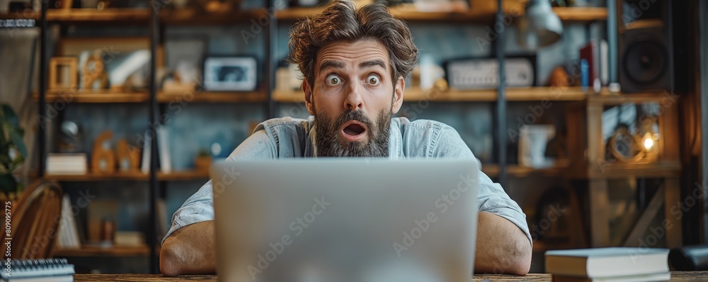Man shocked by laptop content Man shocked by laptop content