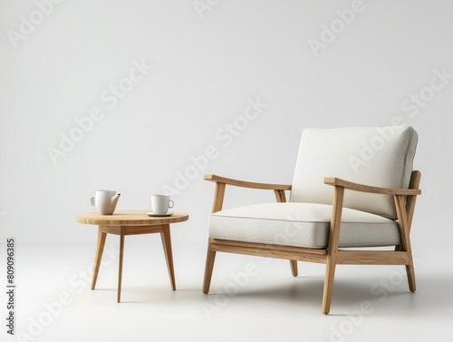 armchair and coffee table isolated on white background