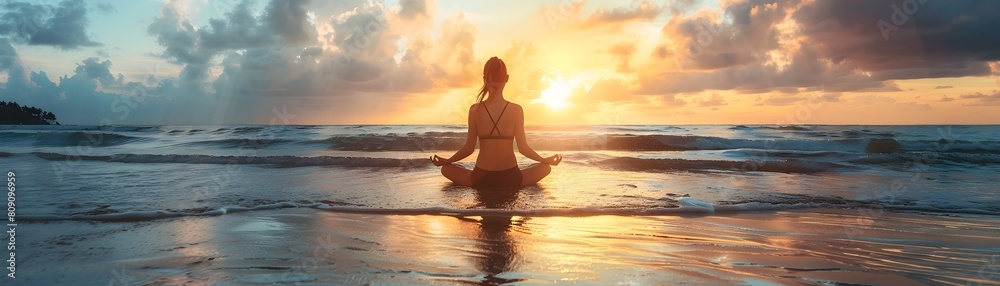 Serene Sunrise Yoga Session by the Tranquil Beach Embracing a New Day with Mindfulness and Peace