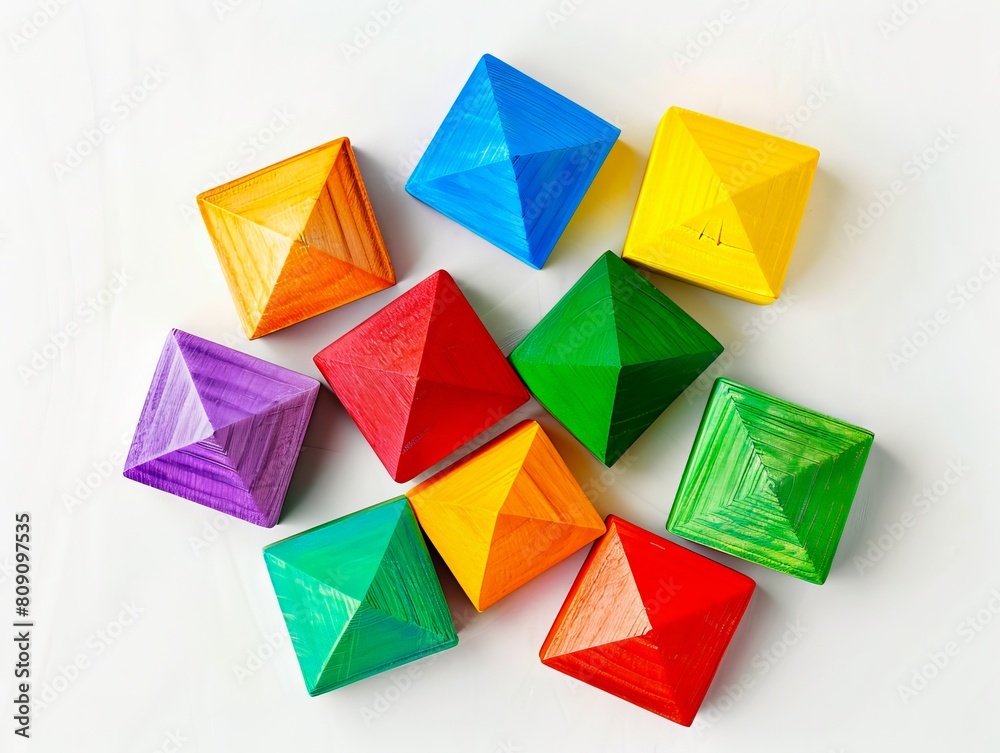 A group of colorful wooden blocks. A group of colorful wooden blocks.