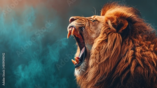   A lion with its mouth wide open